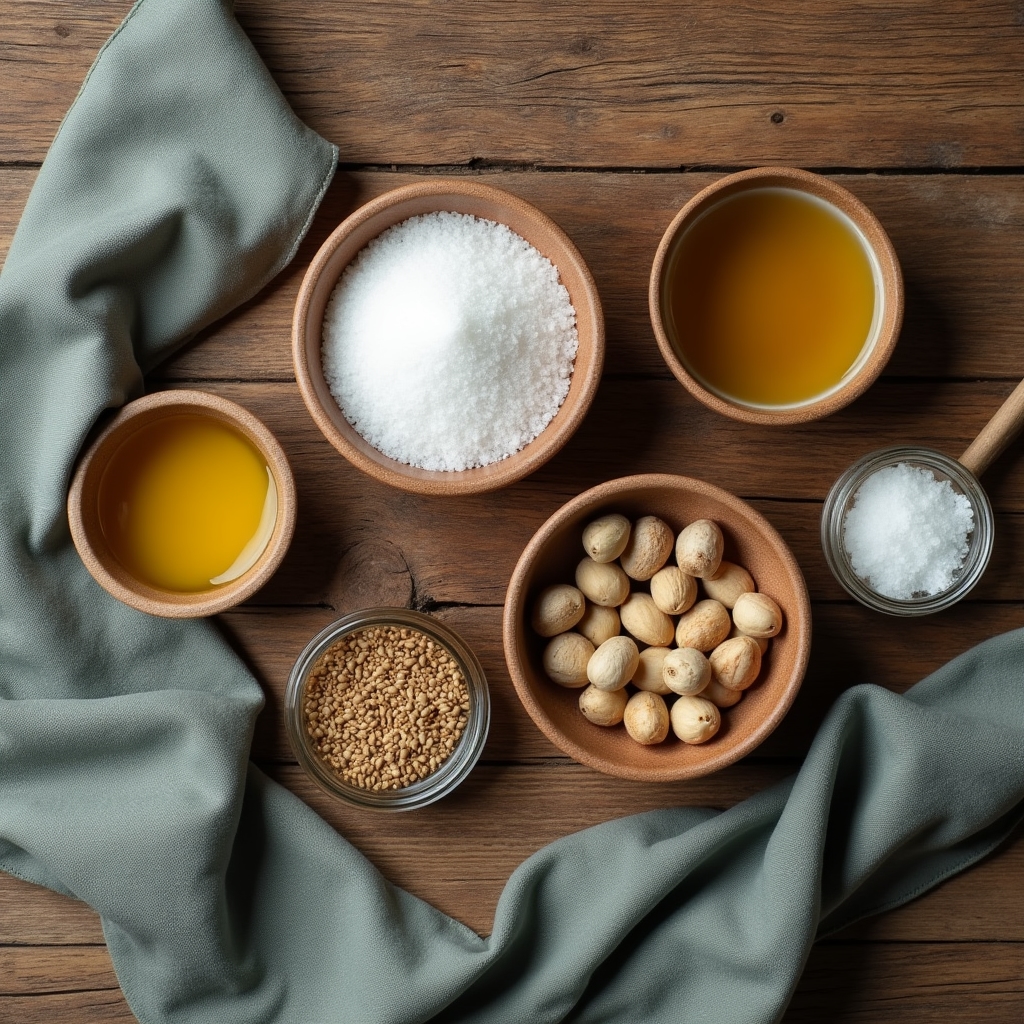 Ingredientes naturales dispuestos sobre mesa de madera para preparación de pedidos